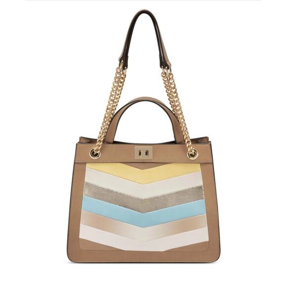 INC International Concepts Pattii Chevron Bag NWT Tan Gold - Picture 2 of 5